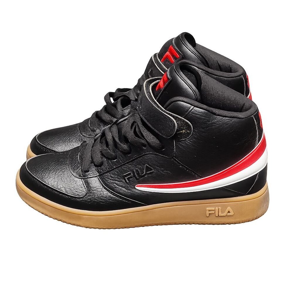 FILA Mid Top Sneakers Black Red Gum Sole Strap Lace Up Mens Size 9.5